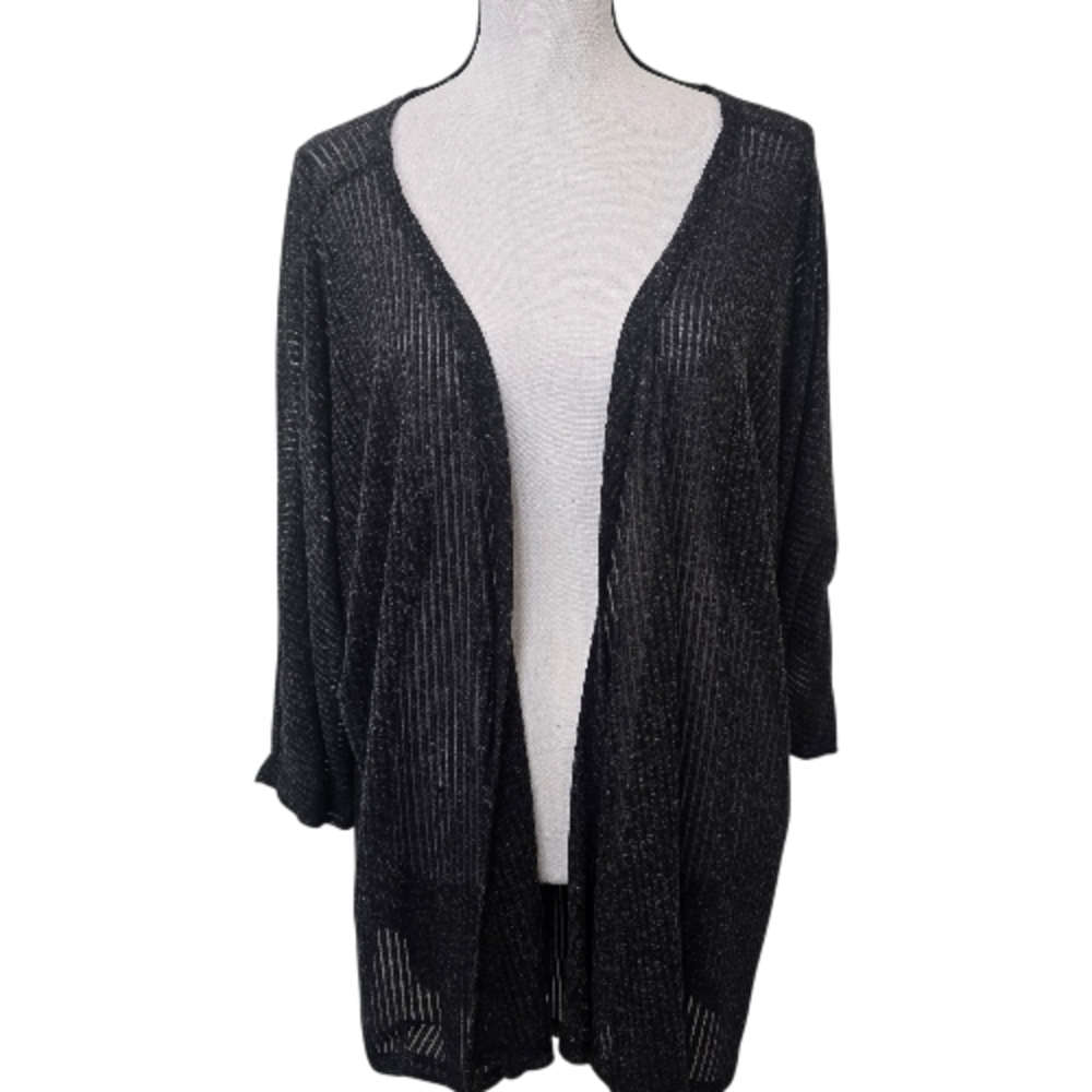 LuLaRoe Black Sheer Ribbed Open Cardigan Cover Up Size L Fits To 2X Whimsigoth